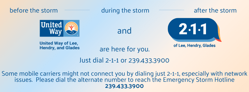 If you can't dial 211; please dial 239.433.3900